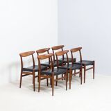 C.M. Madsen set of six 'W2' teak and leather dining chairs by Hans J. Wegner