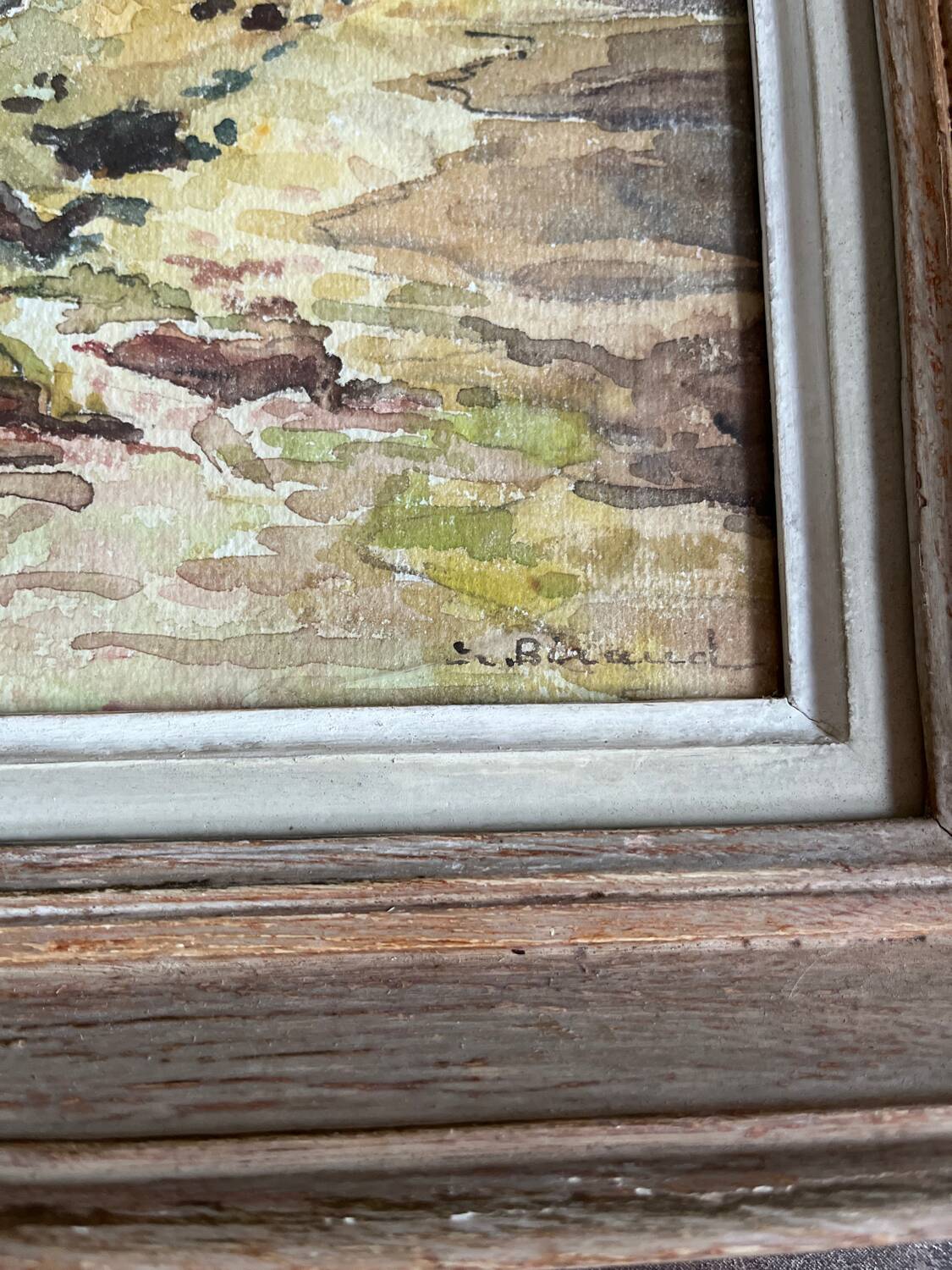 Ernest Biraud Old watercolor painting framed landscape