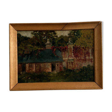 Oil on canvas depicting a property from the early 20th century
