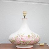 Large glazed terracotta lamp with flower decoration, ceramic signed Maithé