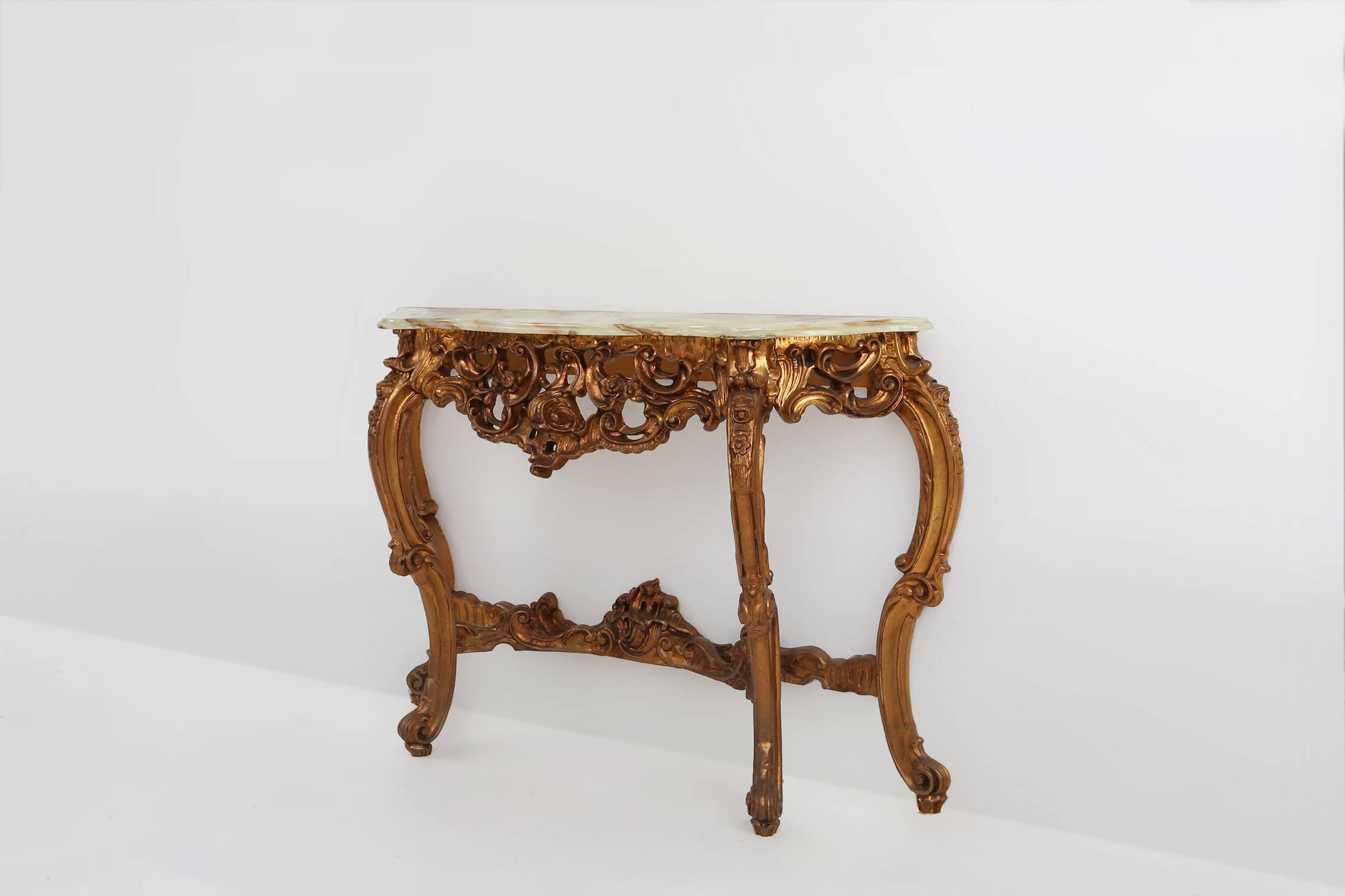 20th century wood-carved Louis XV style console with marble top, France ca. 1970