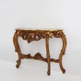 20th century wood-carved Louis XV style console with marble top, France ca. 1970