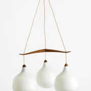 Pendant lamp with opal glass shades teak frame by Uno & Östen Kristiansson