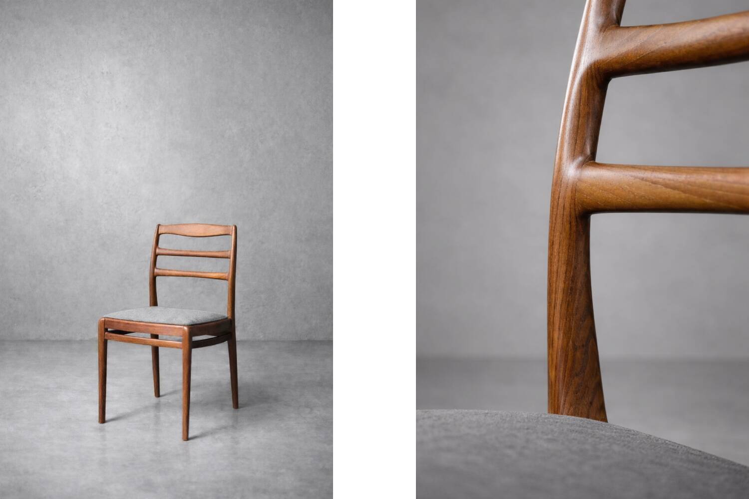 Vintage Mid-Century Danish Modern Elegant Teak & Grey Fabric Chairs, 1960s