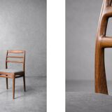 Vintage Mid-Century Danish Modern Elegant Teak & Grey Fabric Chairs, 1960s