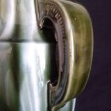 Pair of Art Deco vases in enameled earthenware with white drips on a green background