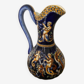 Gien earthenware pitcher blue renaissance decor