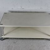 Coffee table in lacquered steel "cream", double trays, France, circa 1970