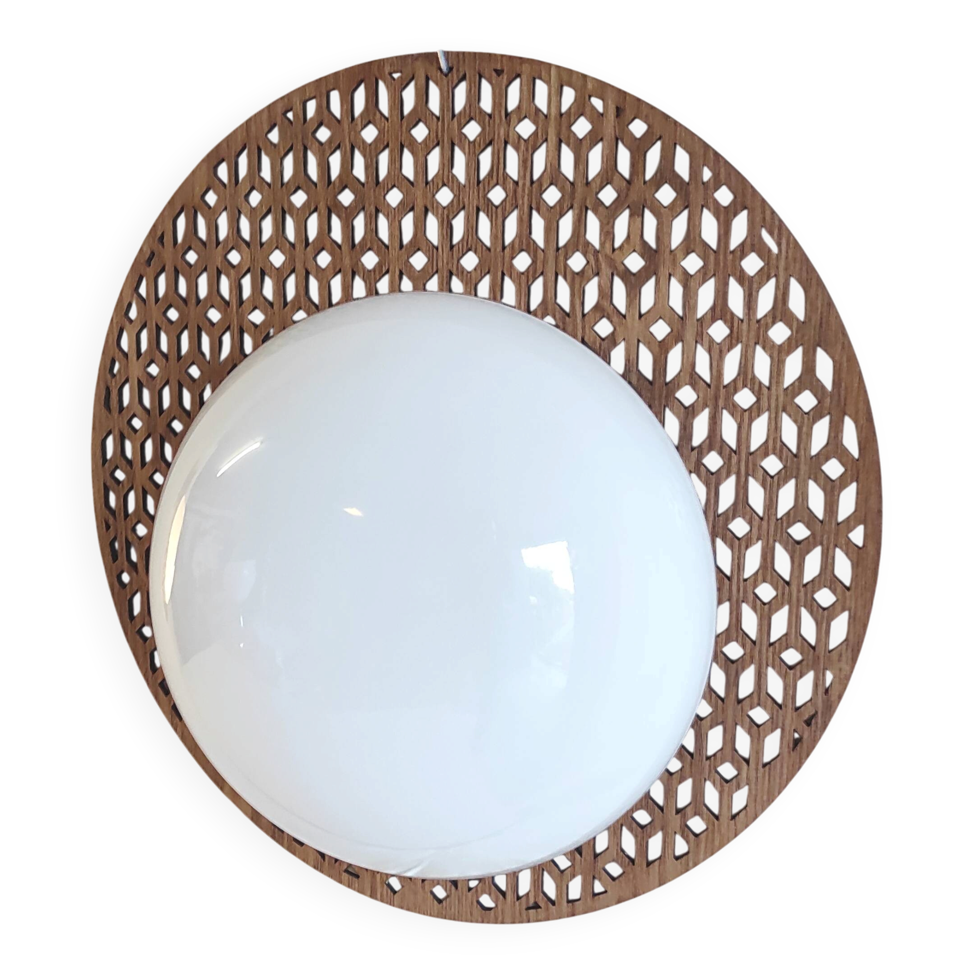 Wooden design wall lights and opaline globe - mid 20th century.