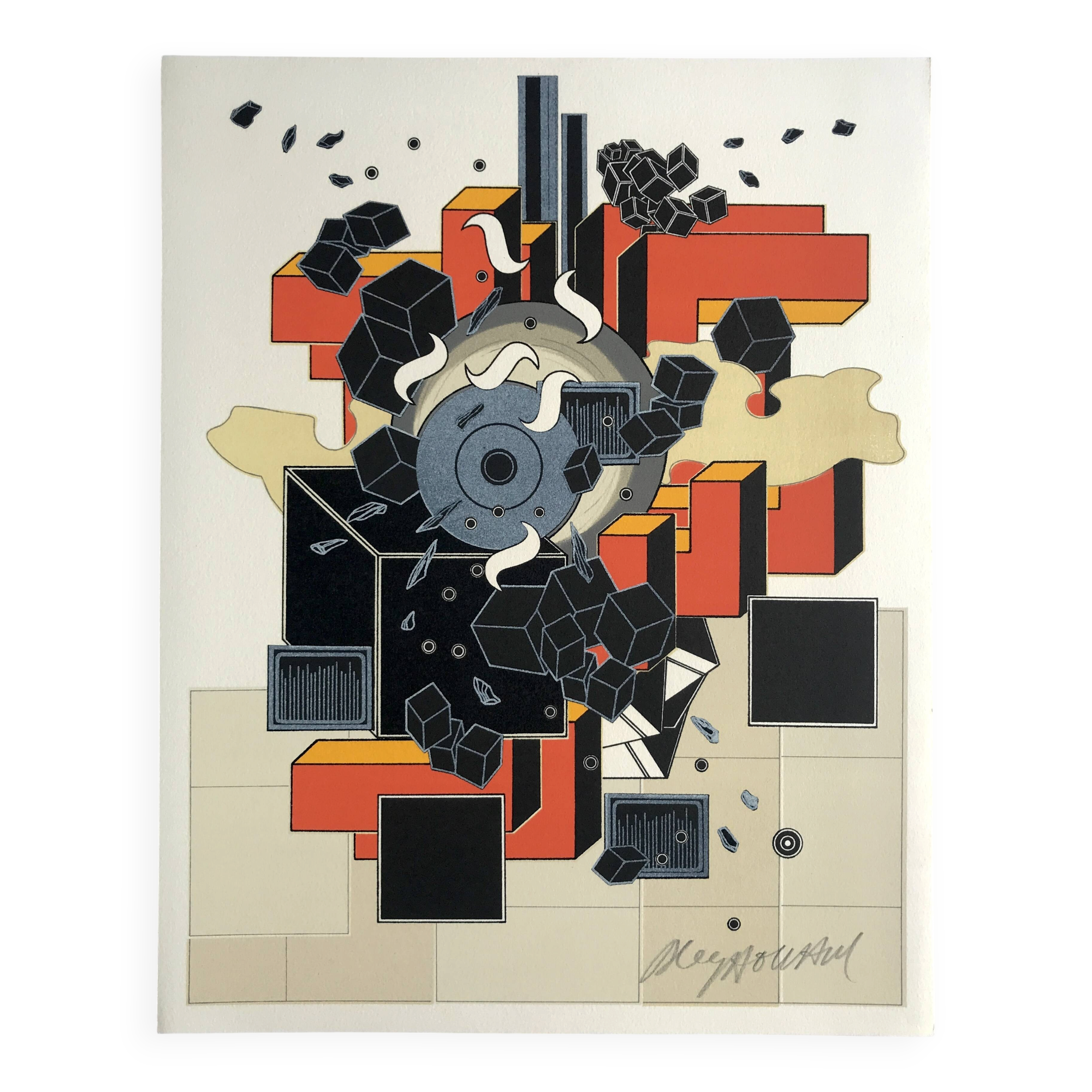 Alain le yaouanc, the fire, 1978. original lithograph signed in pencil.