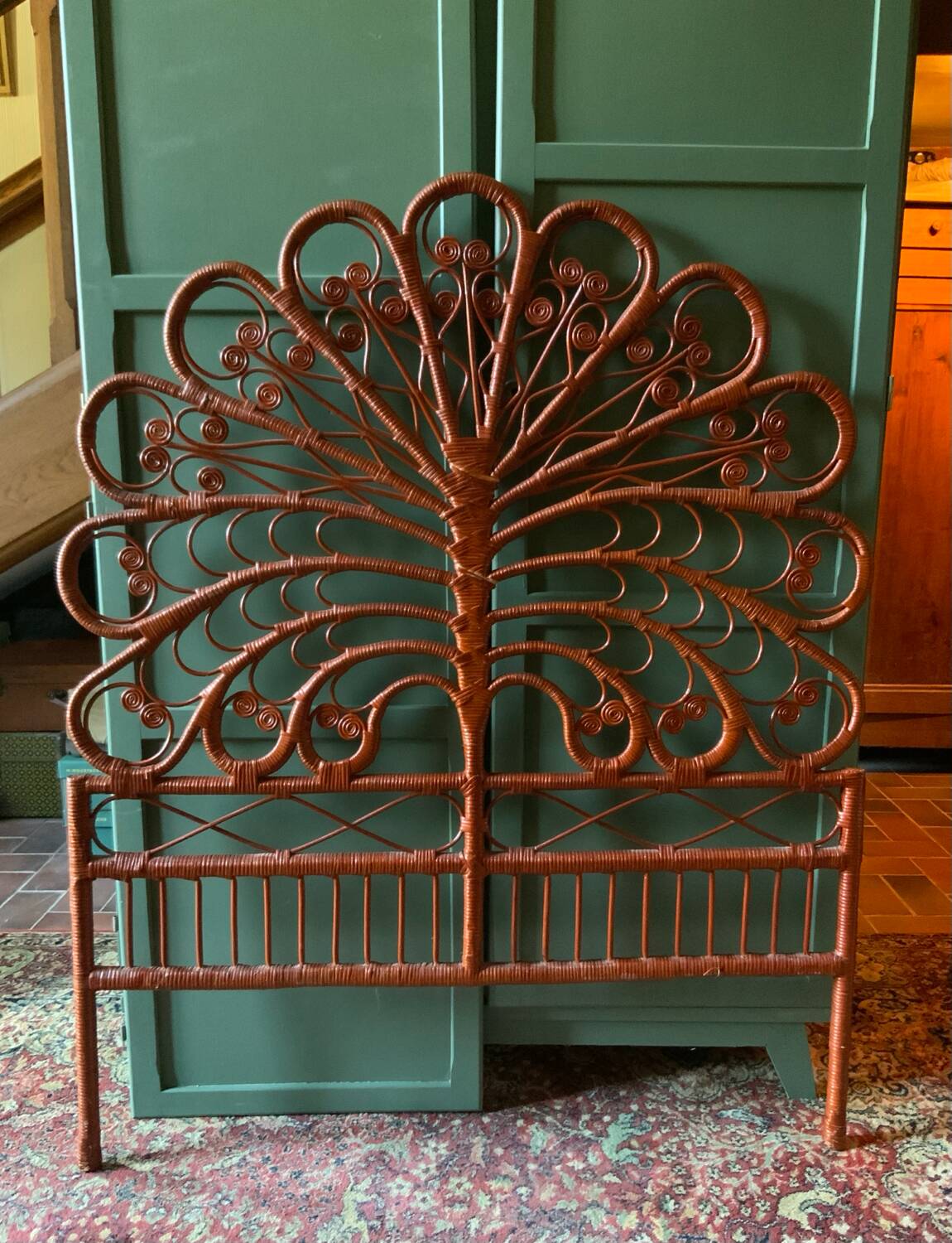 Peacock rattan headboard