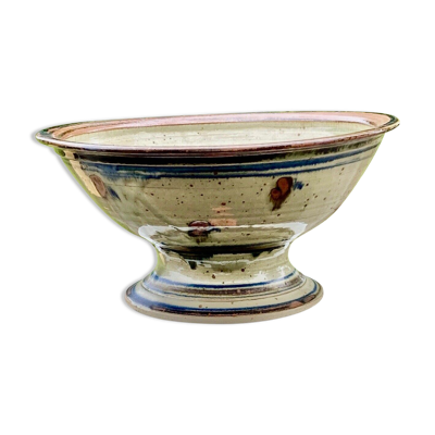Coupe a fruits en grès émaillé polychrome signature a identifier