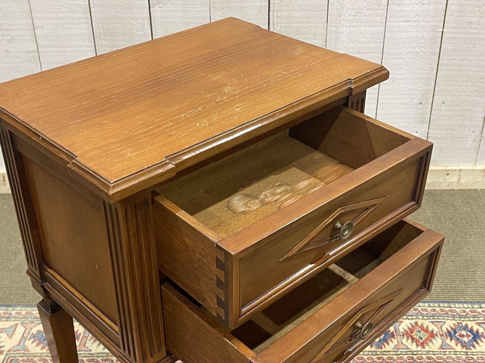 1950s Louis XVI style cherry wood bedside table