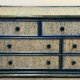 Commode vintage en rotin bleu par Maugrion, France 1970