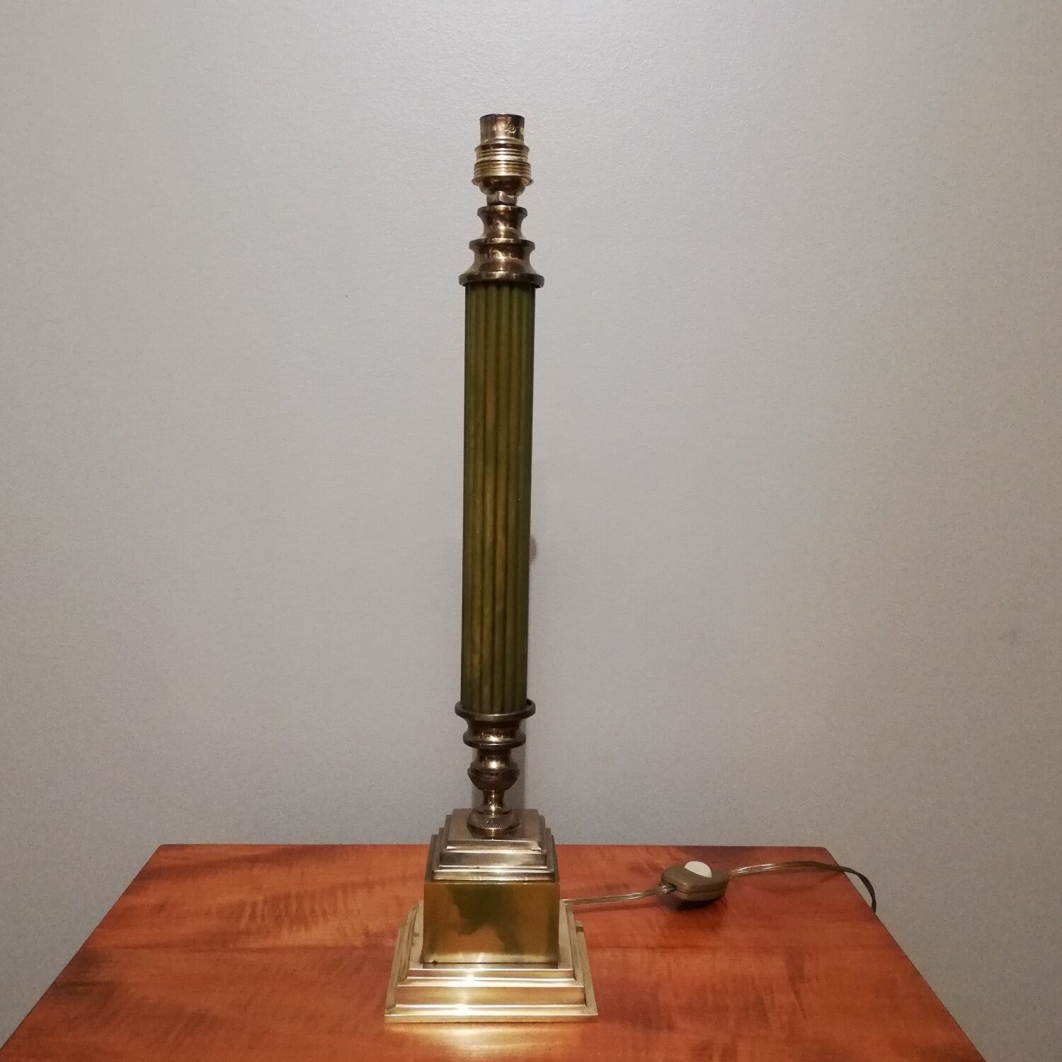 Vintage lamp with wove paper lampshade and velvet