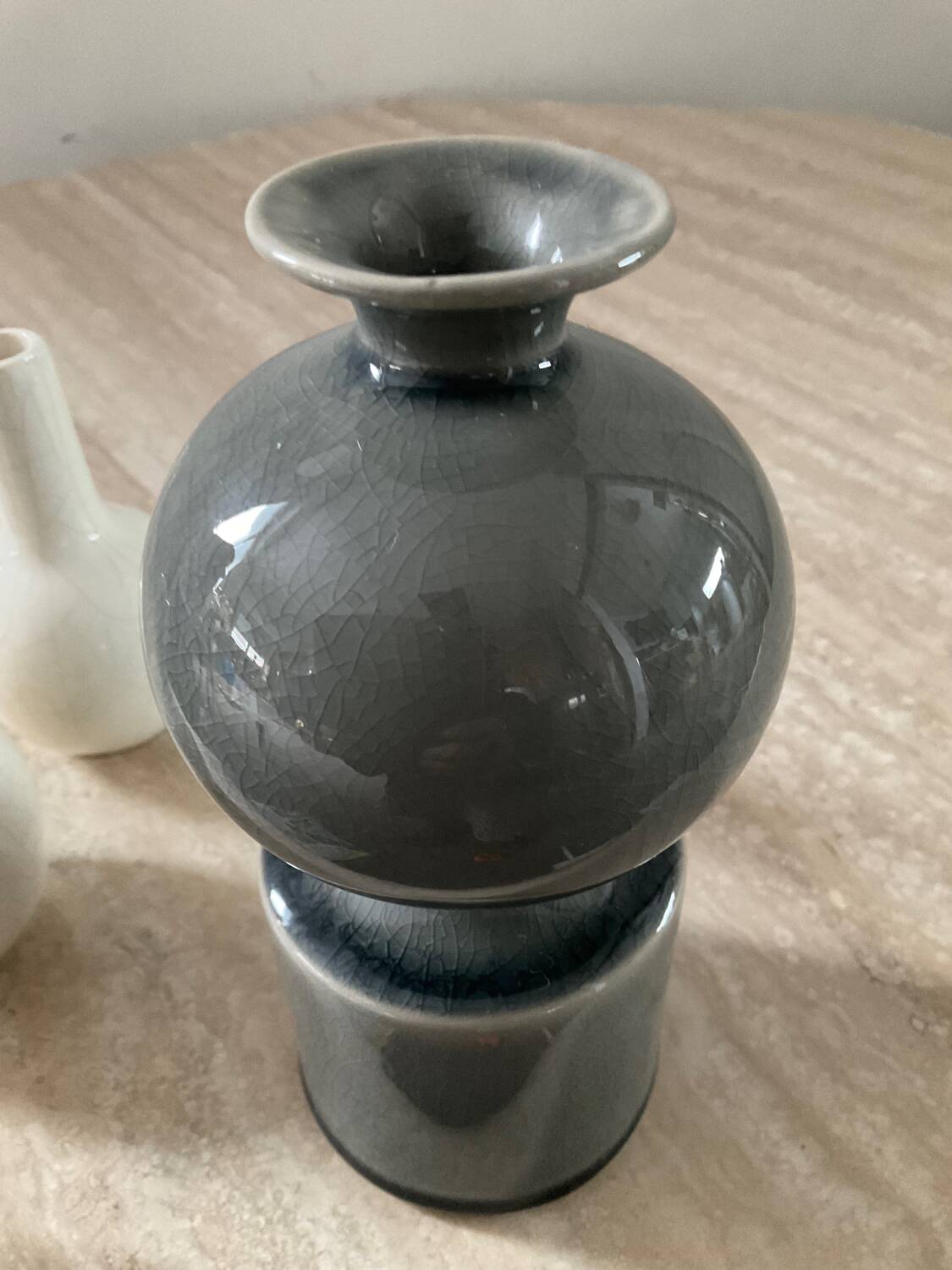Trio of glazed ceramic vases
