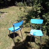 Paire de chaises en formica bleue vintage