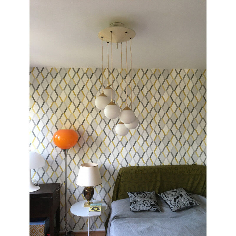 Suspension waterfall 6 balls in opaline - vintage 60s