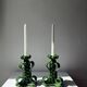Lot of woven ceramic candle holders in green Vallauris.