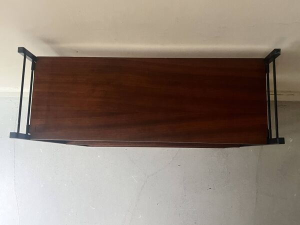 Bibliotheque filaire métal et bois, design 1960