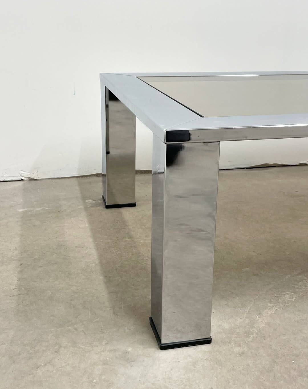 Rectangular coffee table in chromed metal and smoked glass, circa 1970