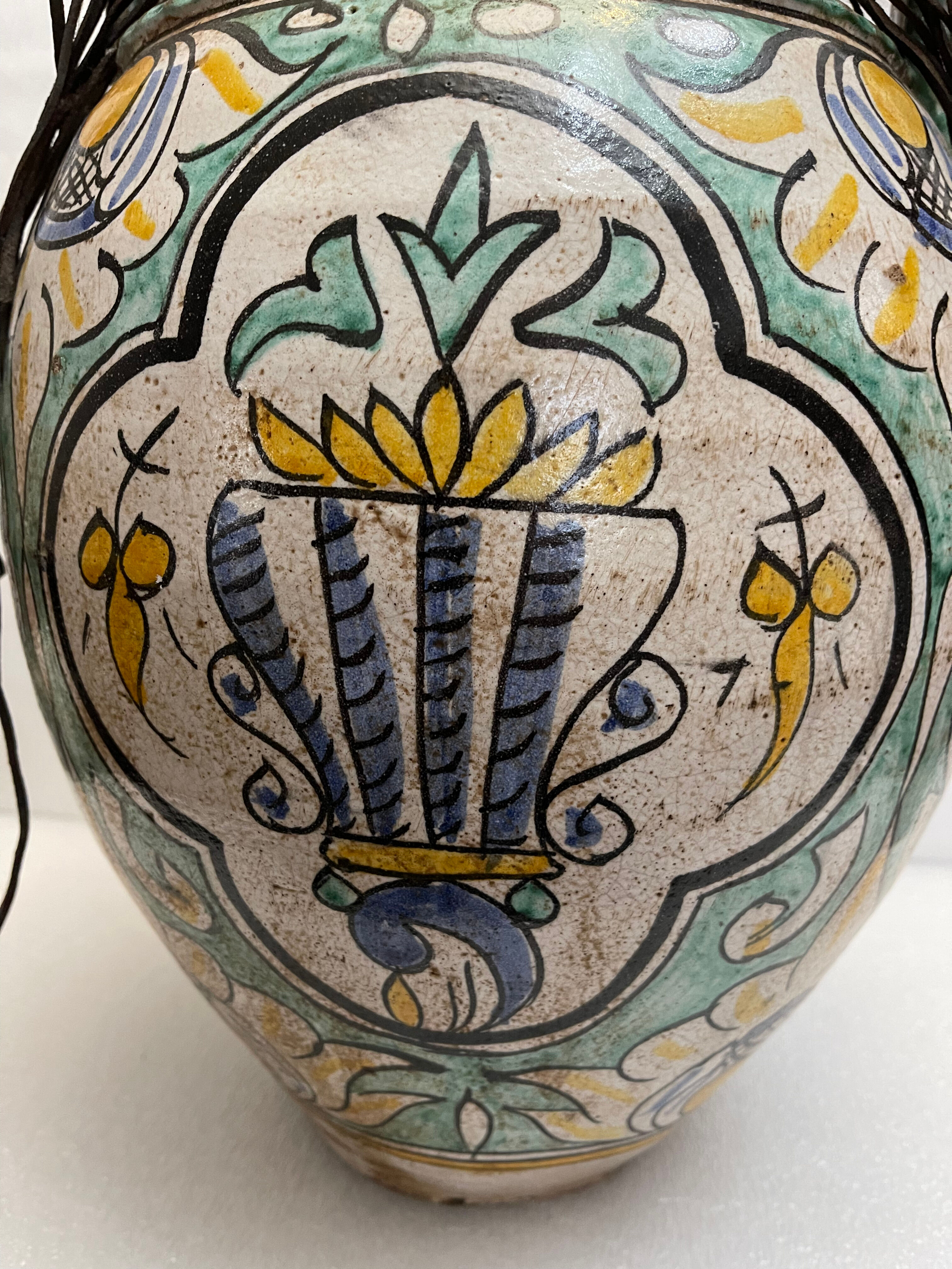 Berrada covered 62 cm amphora in faience of fez morocco