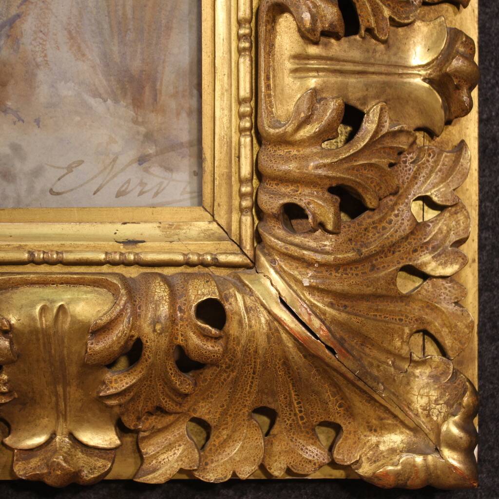 Italian painting signed watercolor from the 20th century