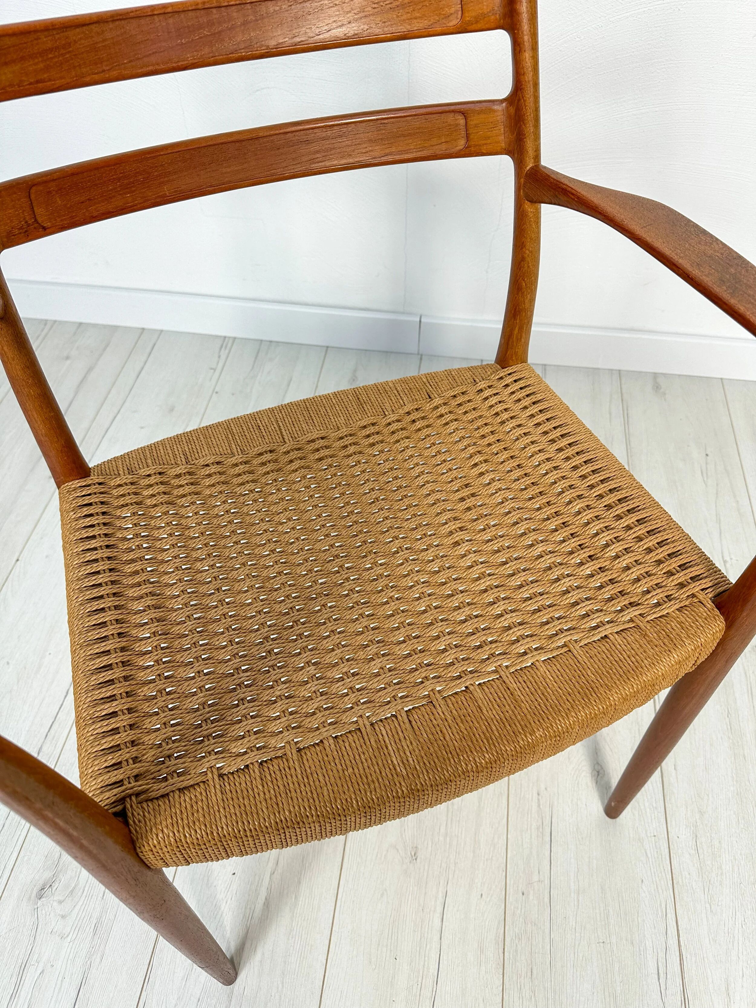 1950s Danish GS700 teak & papercord dining armchair by Arne Wahl Iversen for Glyngøre Stolefabrik