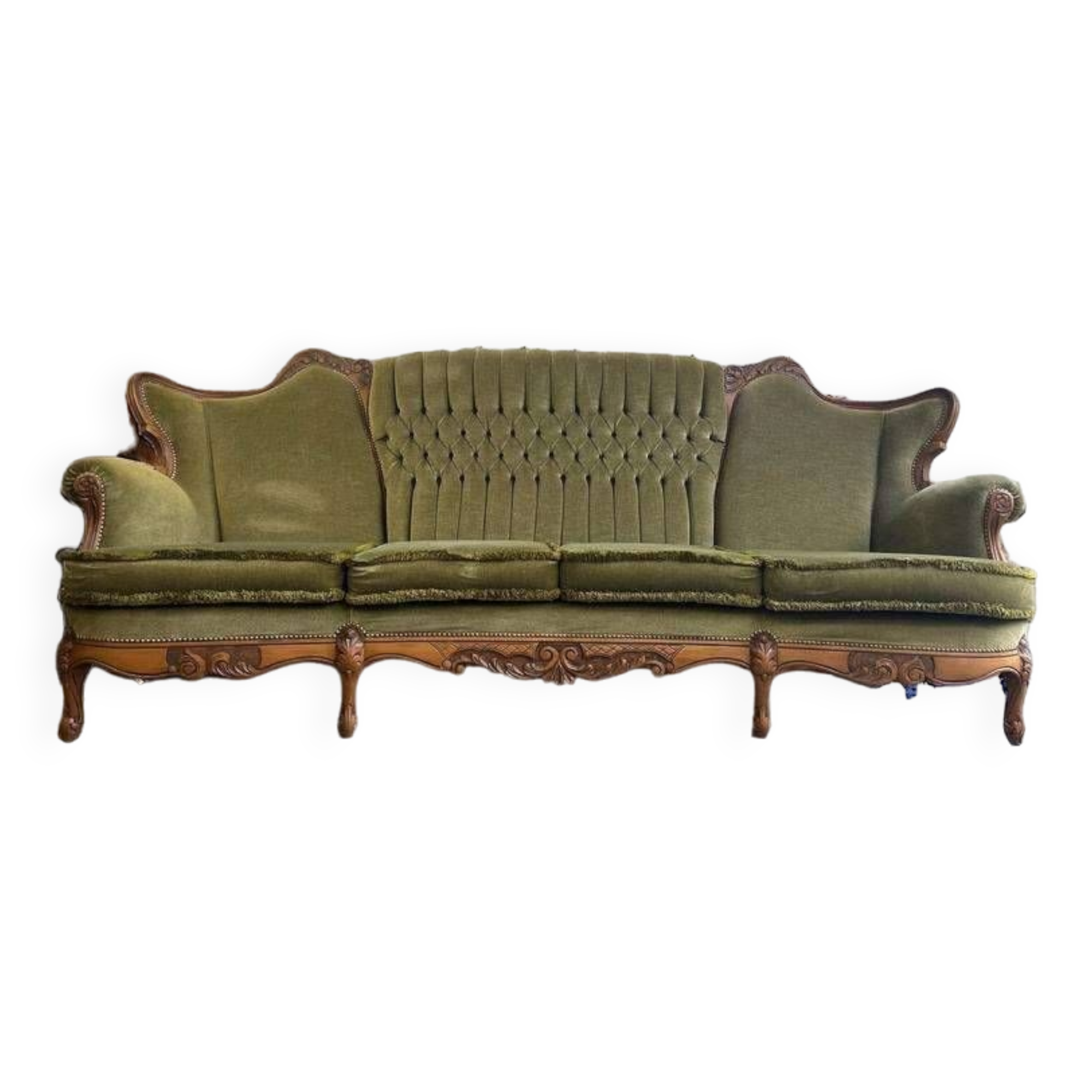 Vintage xl baroque olive green sofa