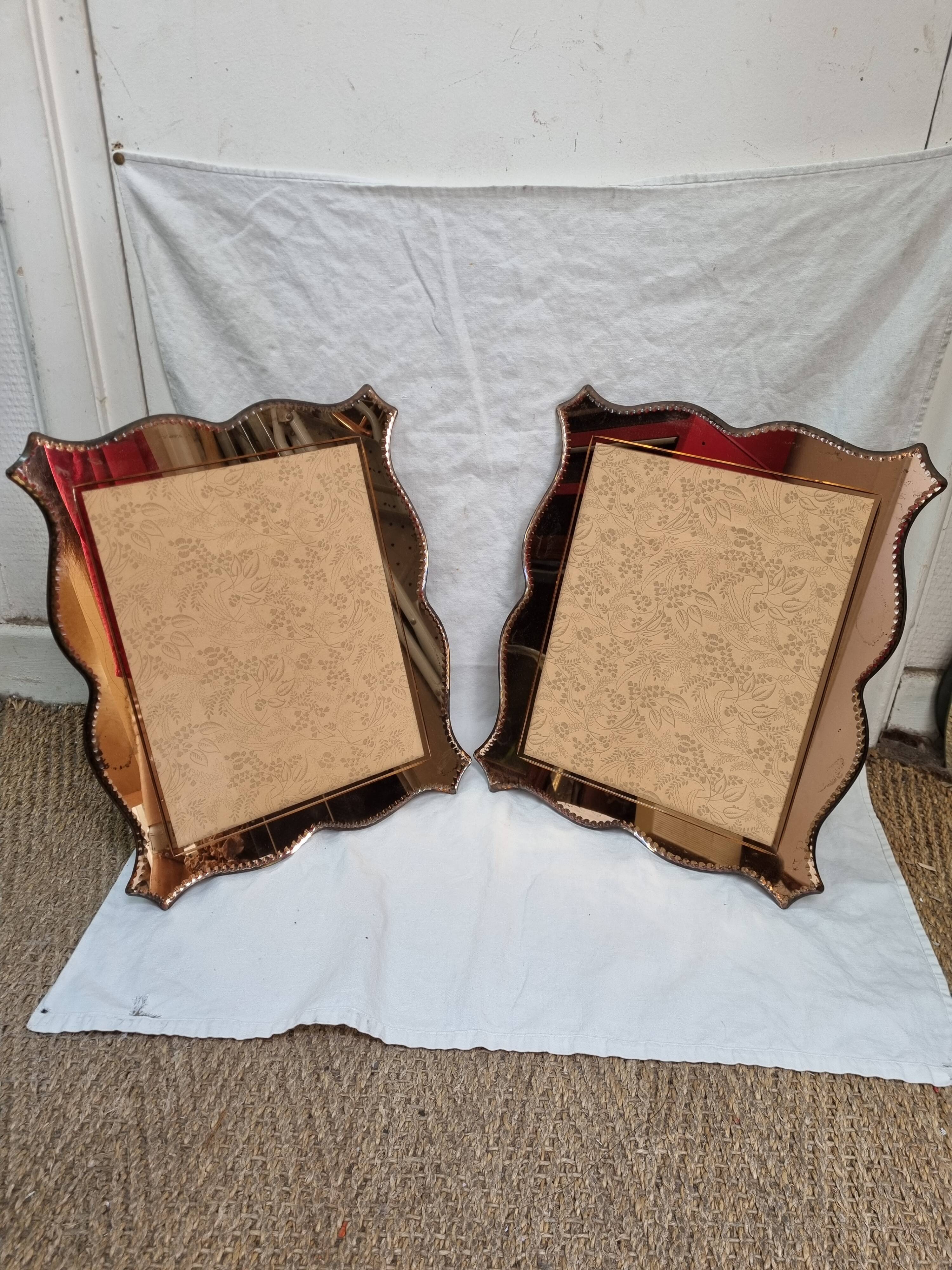 Pair of wall frame art deco pink carved mirror