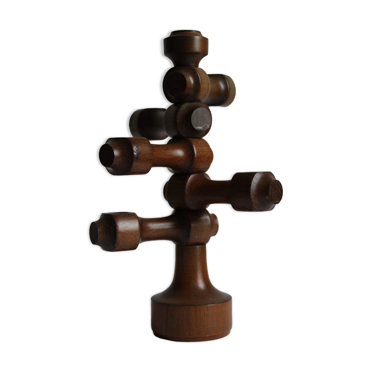 Adjustable wooden turned candelabra, 1970s.