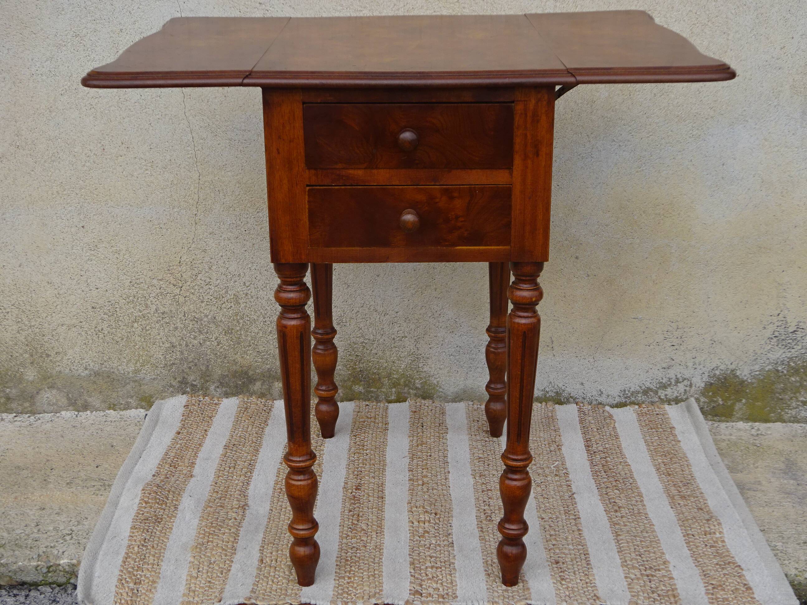 Bedside table with large flap top in burl walnut