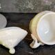 Set of seven covered pots and tray old white slurry nineteenth