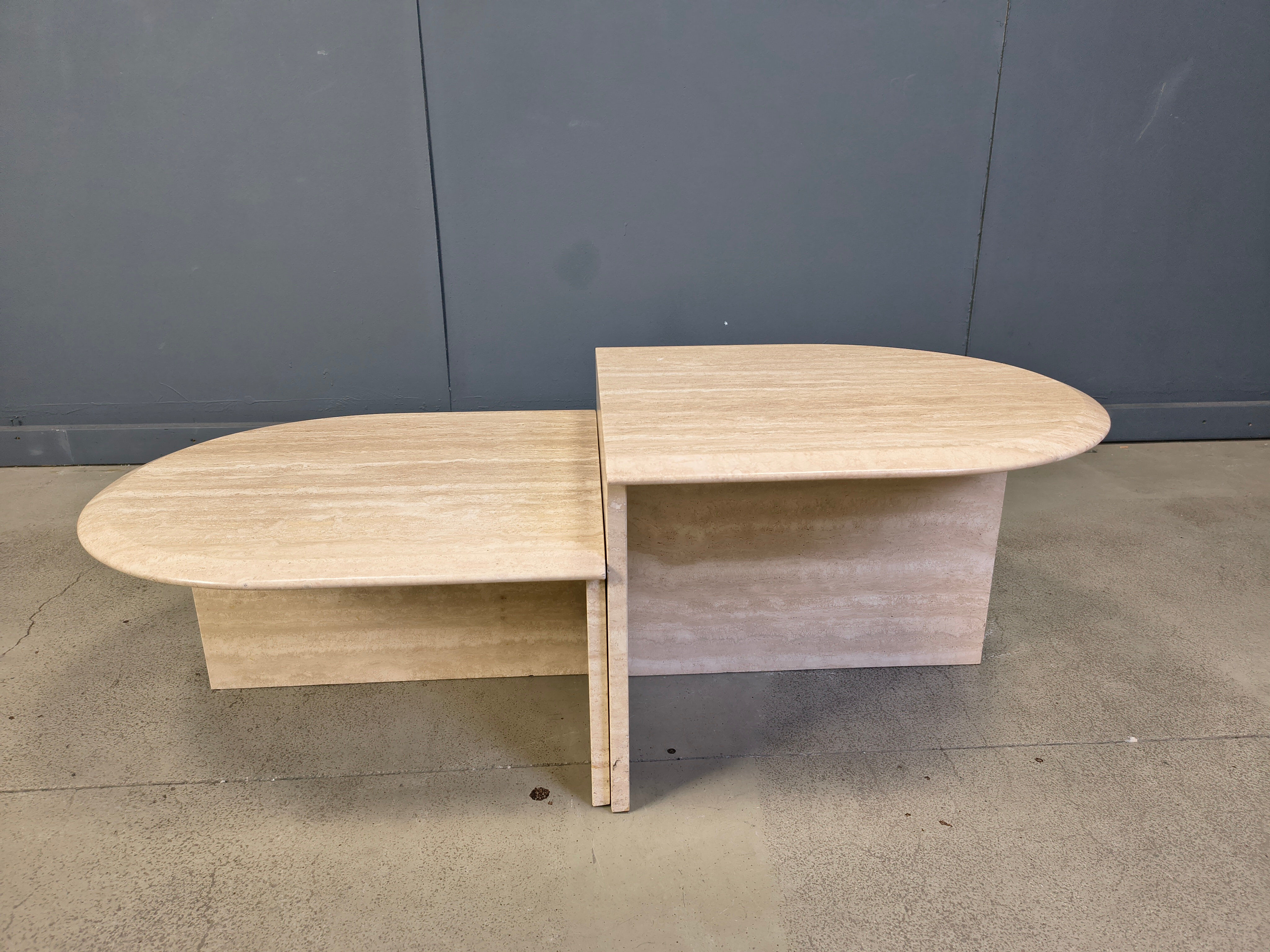 Pair of vintage travertine coffee tables or side tables, 1970s