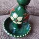 Traditional Savoyard ceramic cellar candlestick in olive green