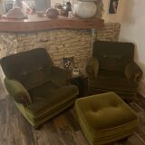 Pair of armchairs and its pouf by Jean Prévost