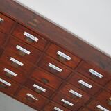 Large Antique Belgian Pitch Pine Apothecary Cabinet with Enamel Shields, 1900s