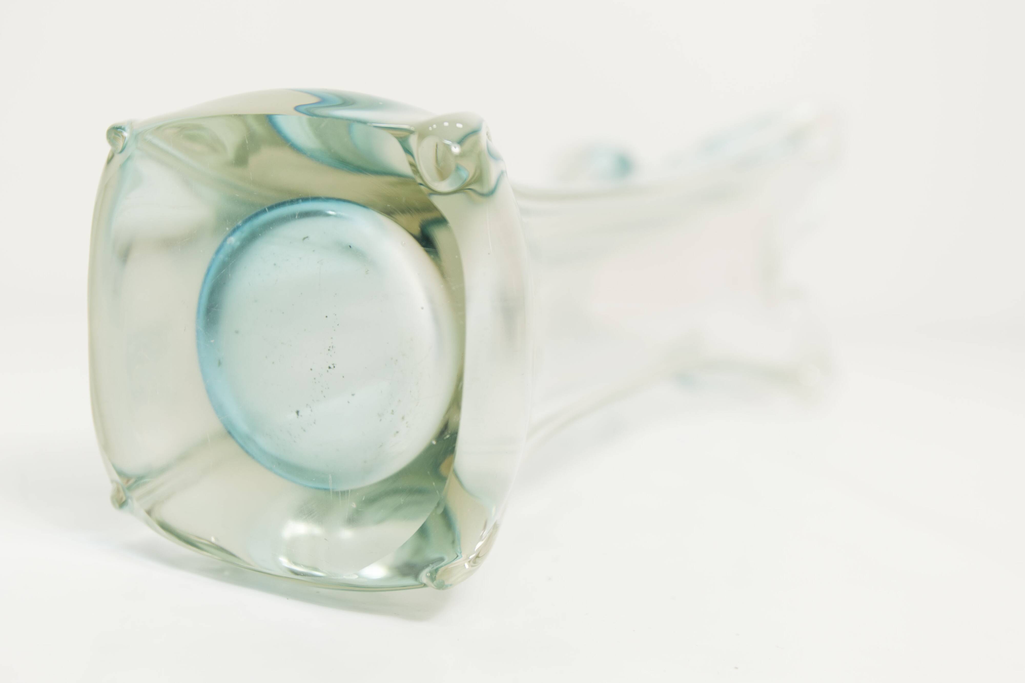 Large Murano vase 1960 transparent white and blue H35.5cm