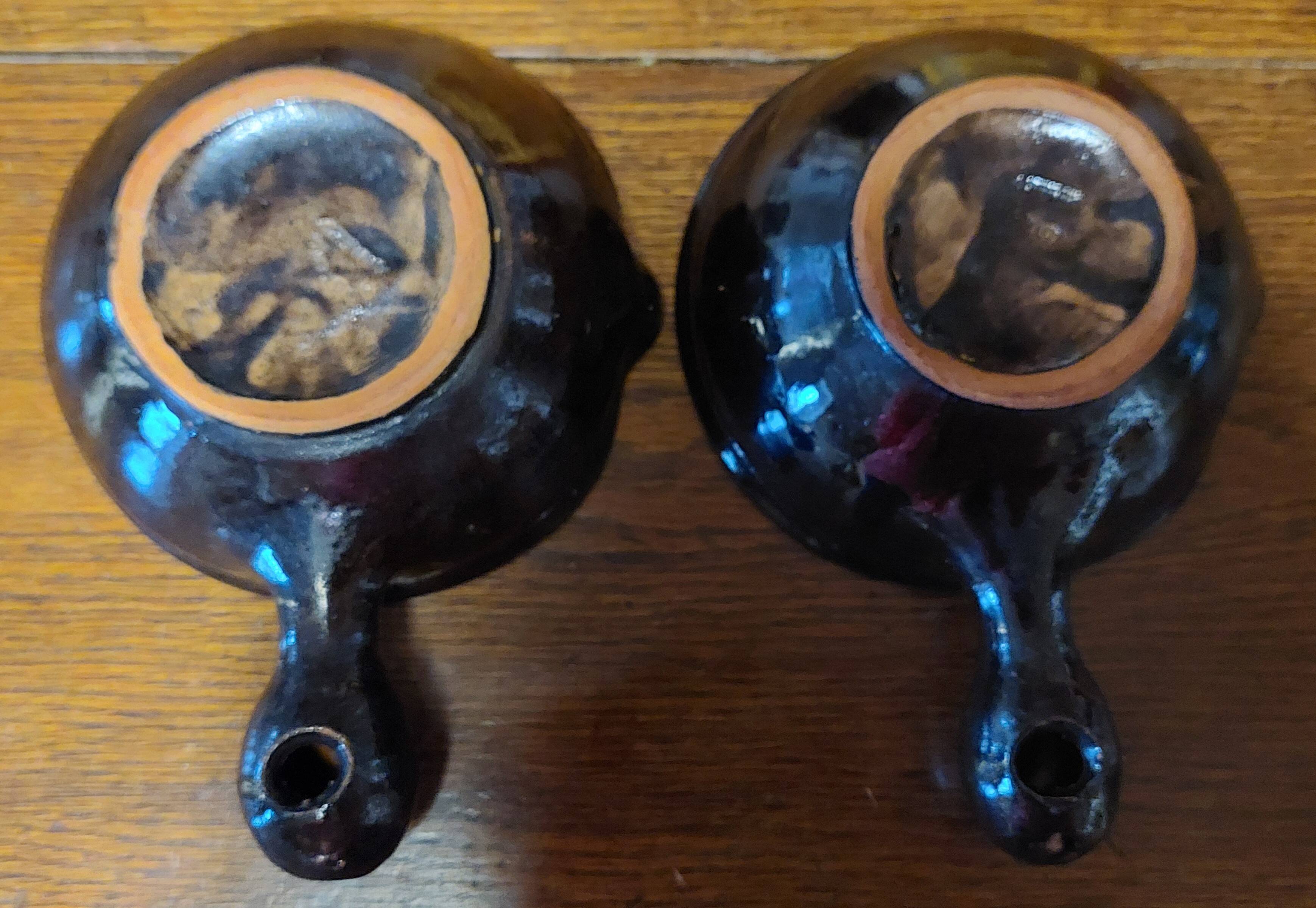 Paire de cassolettes en terre cuite vernissée Alsace