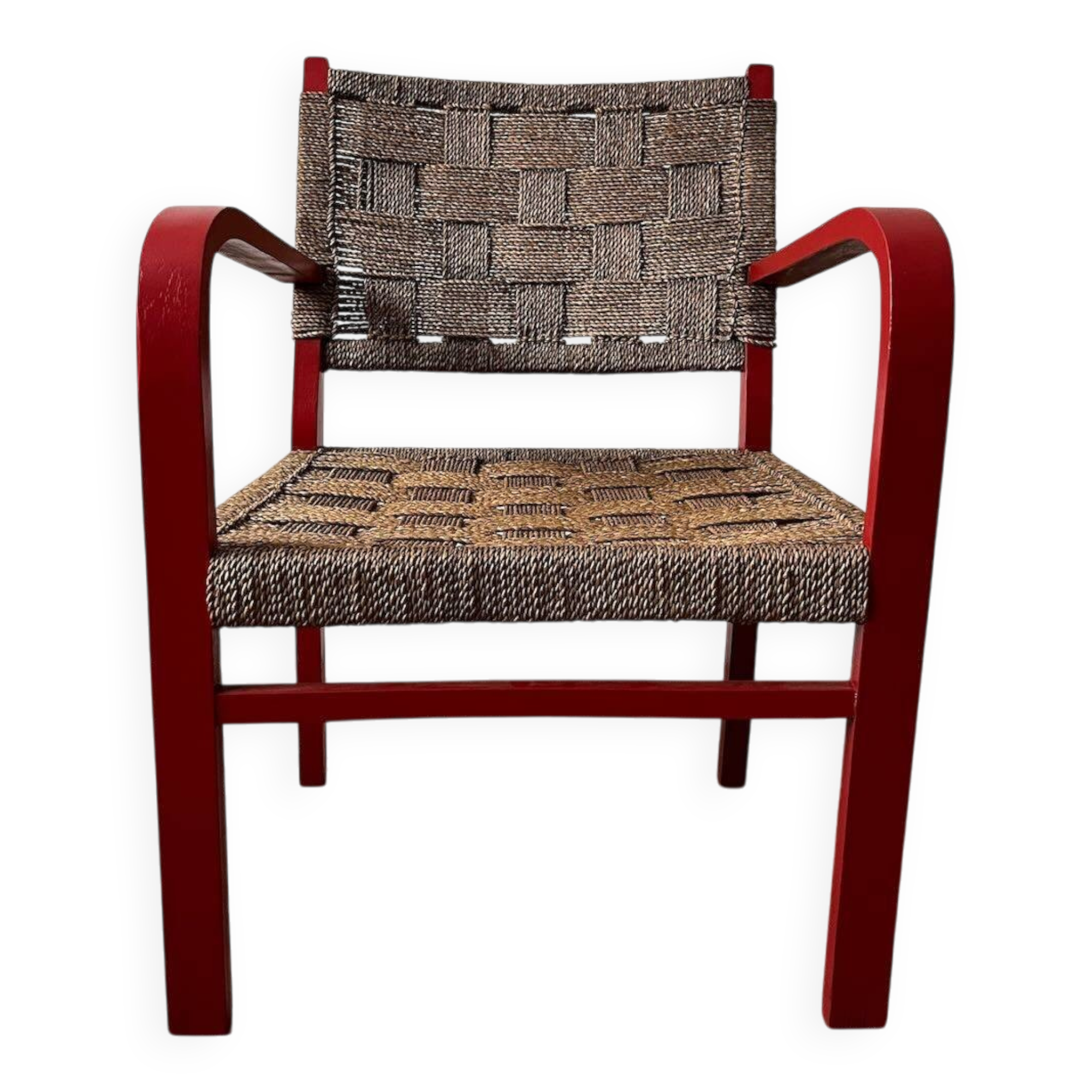 Vintage armchair in red wood and rope