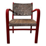 Vintage armchair in red wood and rope