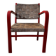 Fauteuil vintage en bois rouge et corde
