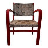 Fauteuil vintage en bois rouge et corde