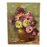 Painting bouquet, oil on canvas on frame flowers 35X27.
