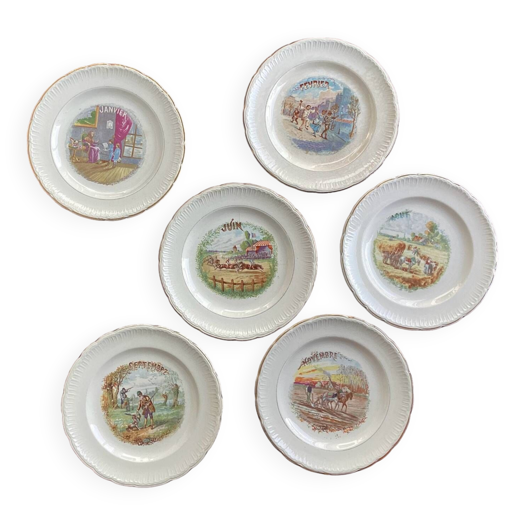 6 dessert plates The months of the year St Amand