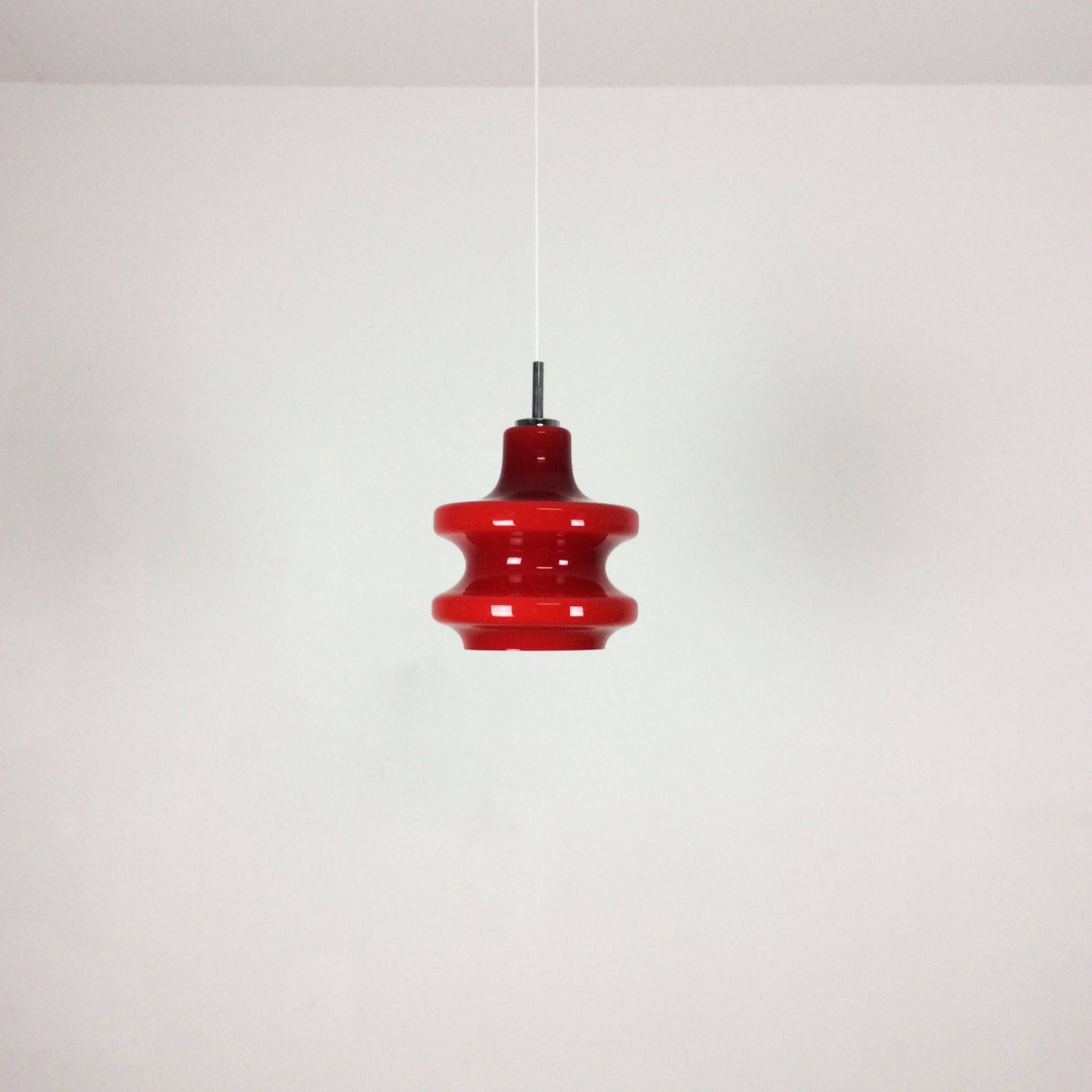 Original German Red Opal Glass Hanging Light, Made by Peill & Putzler, Germany