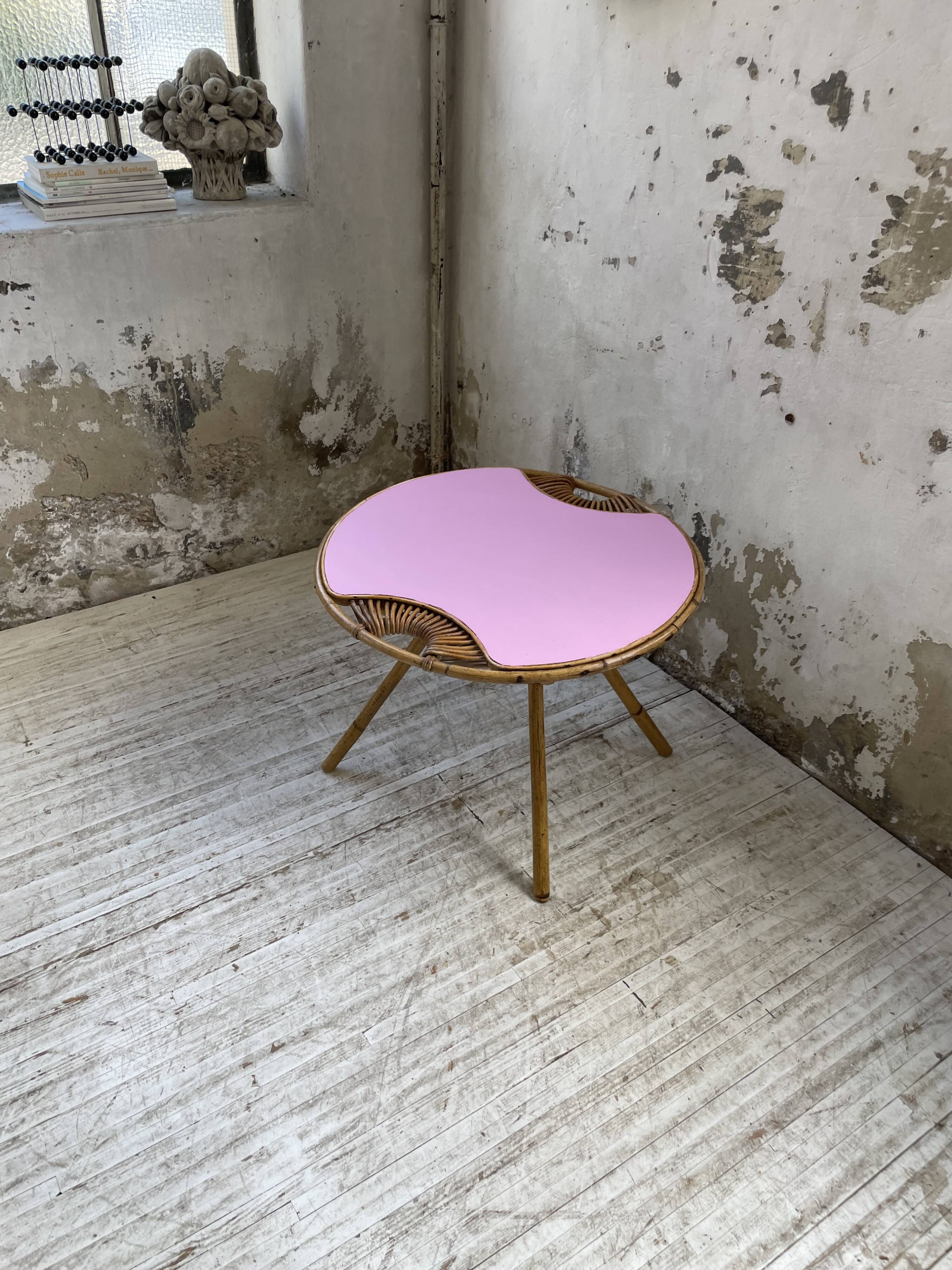Vintage pink rattan coffee table