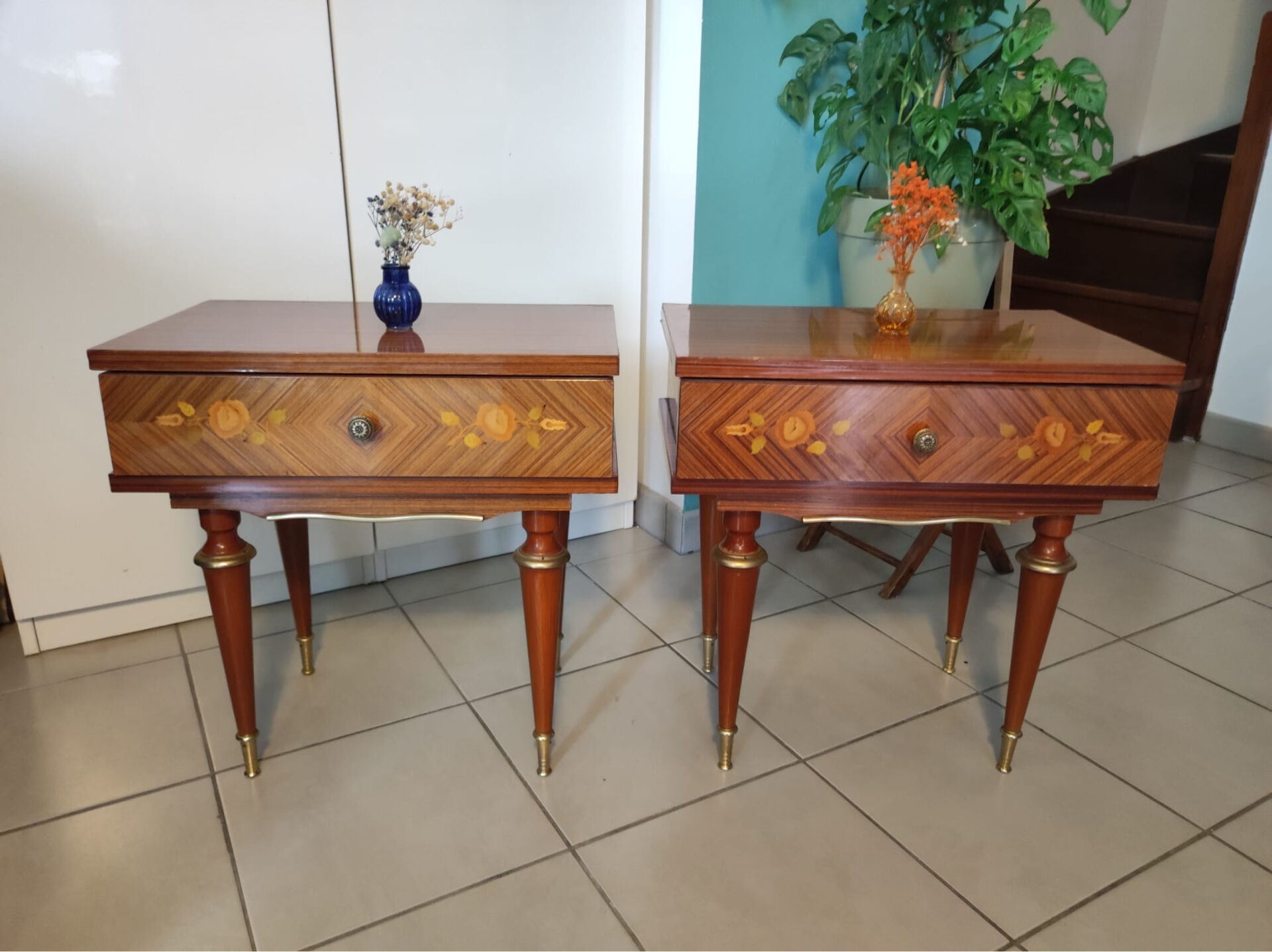 Pair of vintage Louis XVI style bedside tables.