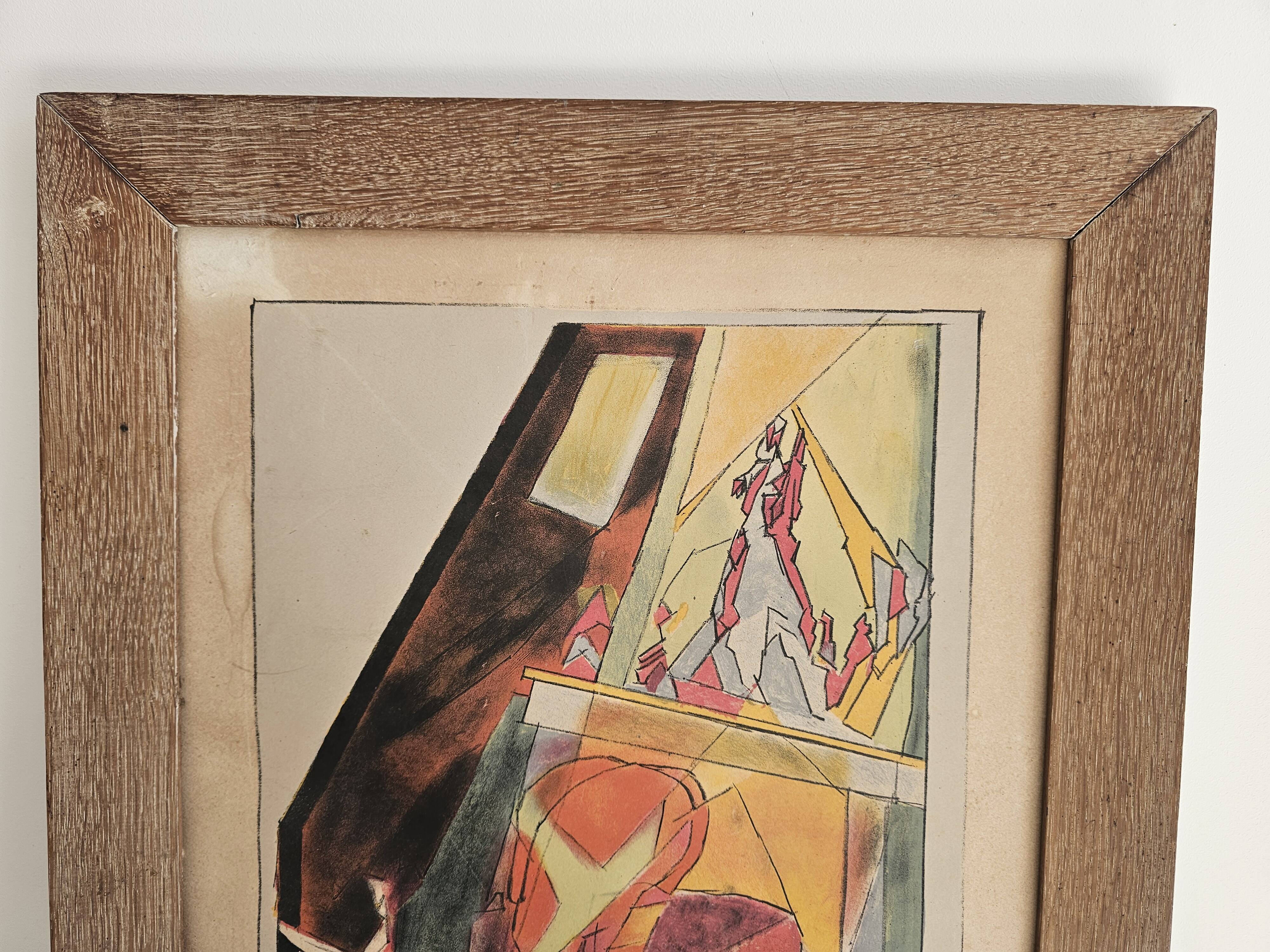 Tableau Lithographie couleurs sur vélin Le Fauteuit 28/200 Signé Jacques Vi