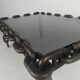 Vintage brutalist black iron chain link coffee table with original smoked glass, 70s